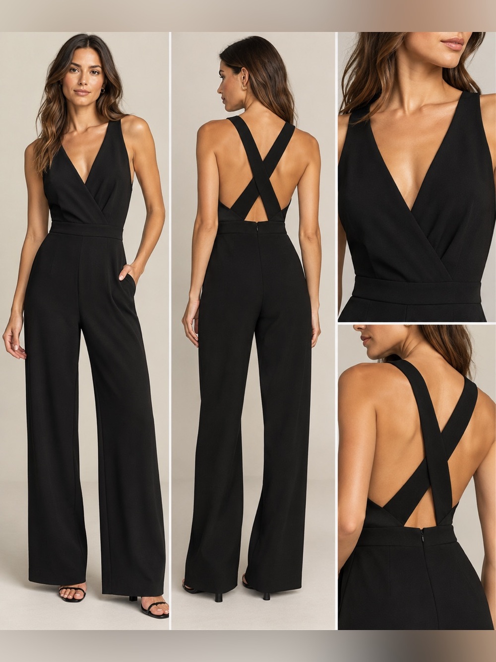 WAYF Black Deep V Jumpsuit Adjustable Size Medium